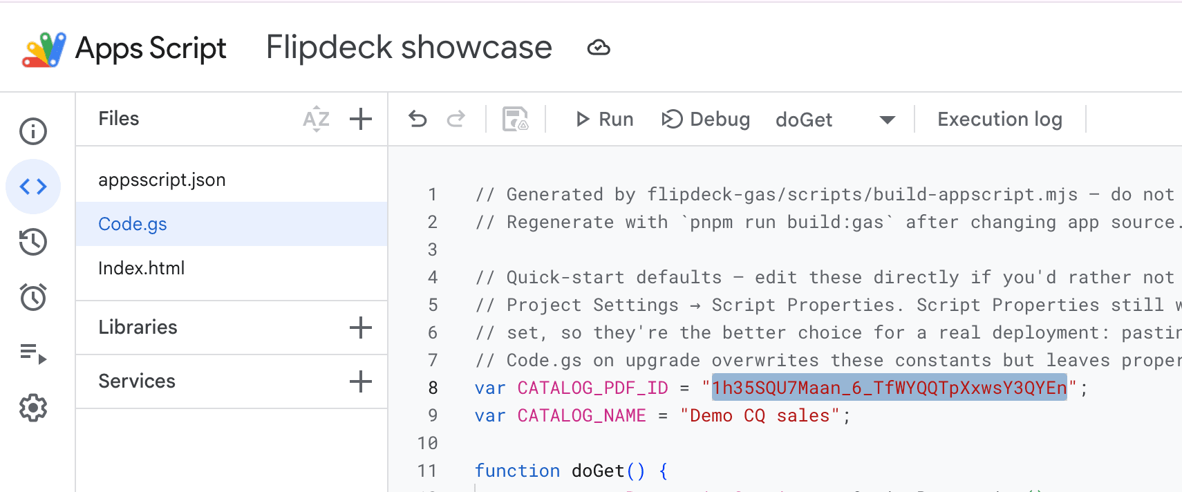 นำไอดี PDF ไปวางใน Script Properties เป็นค่า CATALOG_PDF_ID
