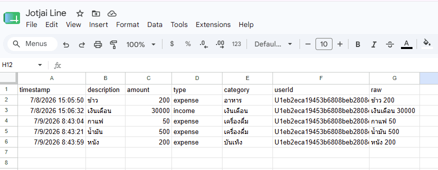 แถวใหม่โผล่ใน Google Sheet ทันทีหลังพิมพ์ข้อความใน LINE